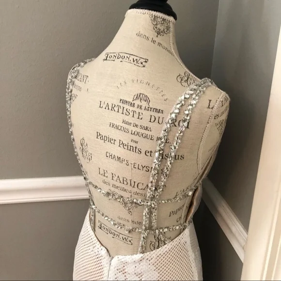 NEW JOVANI SZ 4 IVORY NUDE ILLUSION LACE BEADED FORMAL EVENING GOWN - Picture 10 of 16